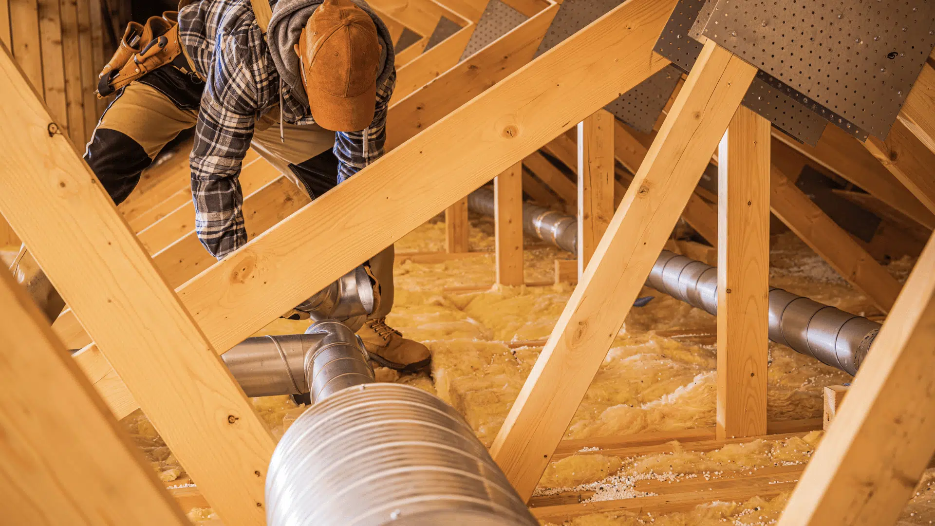 man doing attic insulation