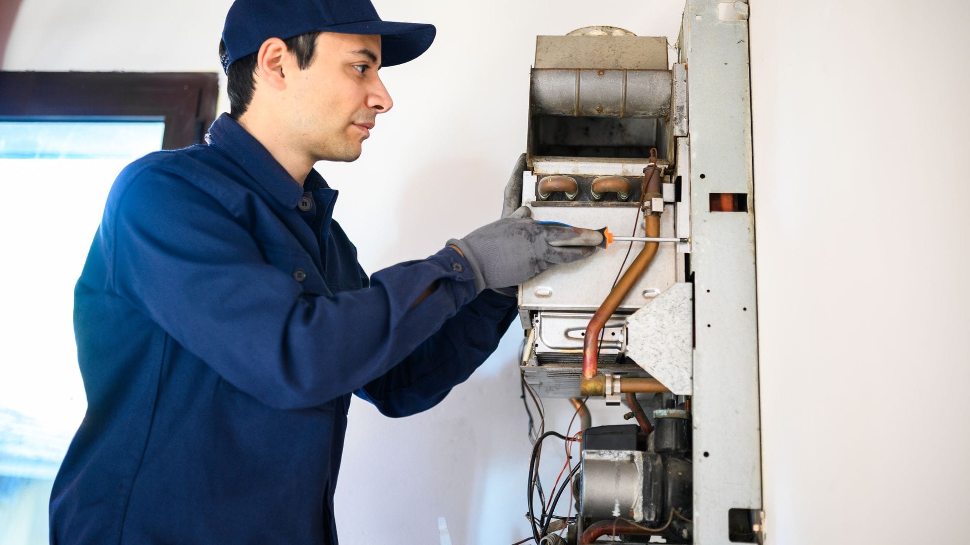 technician working on water heater