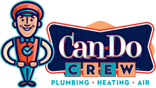 Can-Do Crew logo with a smiling cartoon plumber and signage reading 'Can-Do Crew' and 'Plumbing • Heating • Air'.