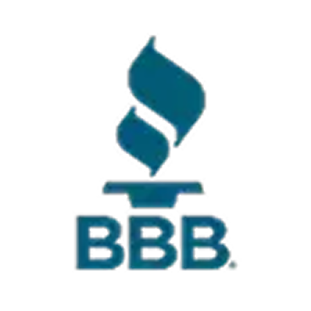 Better Business Bureau (BBB) logo in teal on a black background