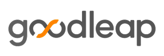 GoodLeap logo on black background: gray wordmark with an orange swoosh crossing the letters