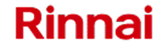 Rinnai logo in red text on a black background (brand name)