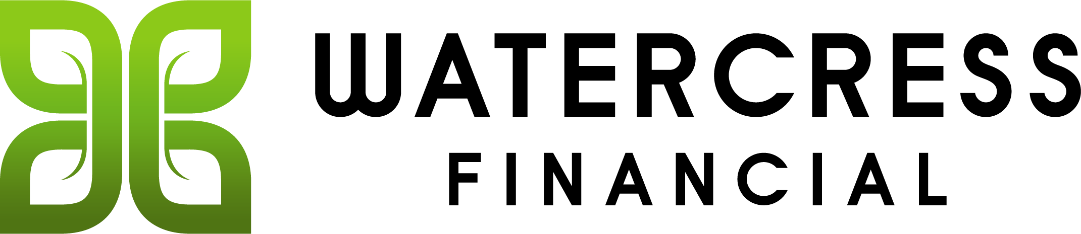 Green gradient logo with four interconnected leaf-like loops forming a symmetrical design (brand emblem).